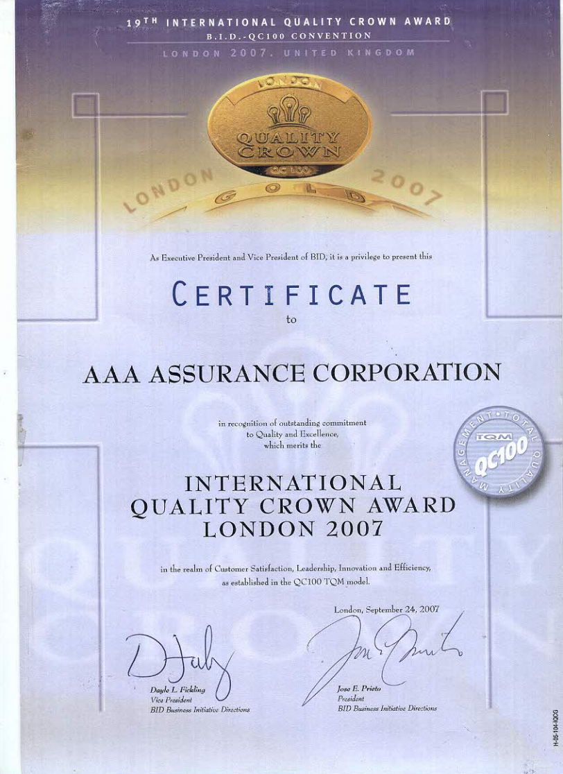 International Quality Crown Award London 2007